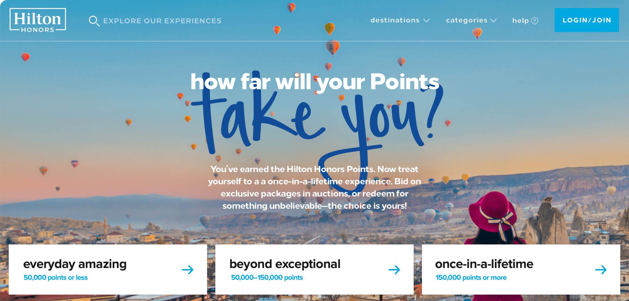 Hilton Honors experiences homepage