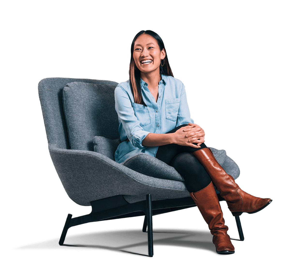 Woman looking happy on an office chair