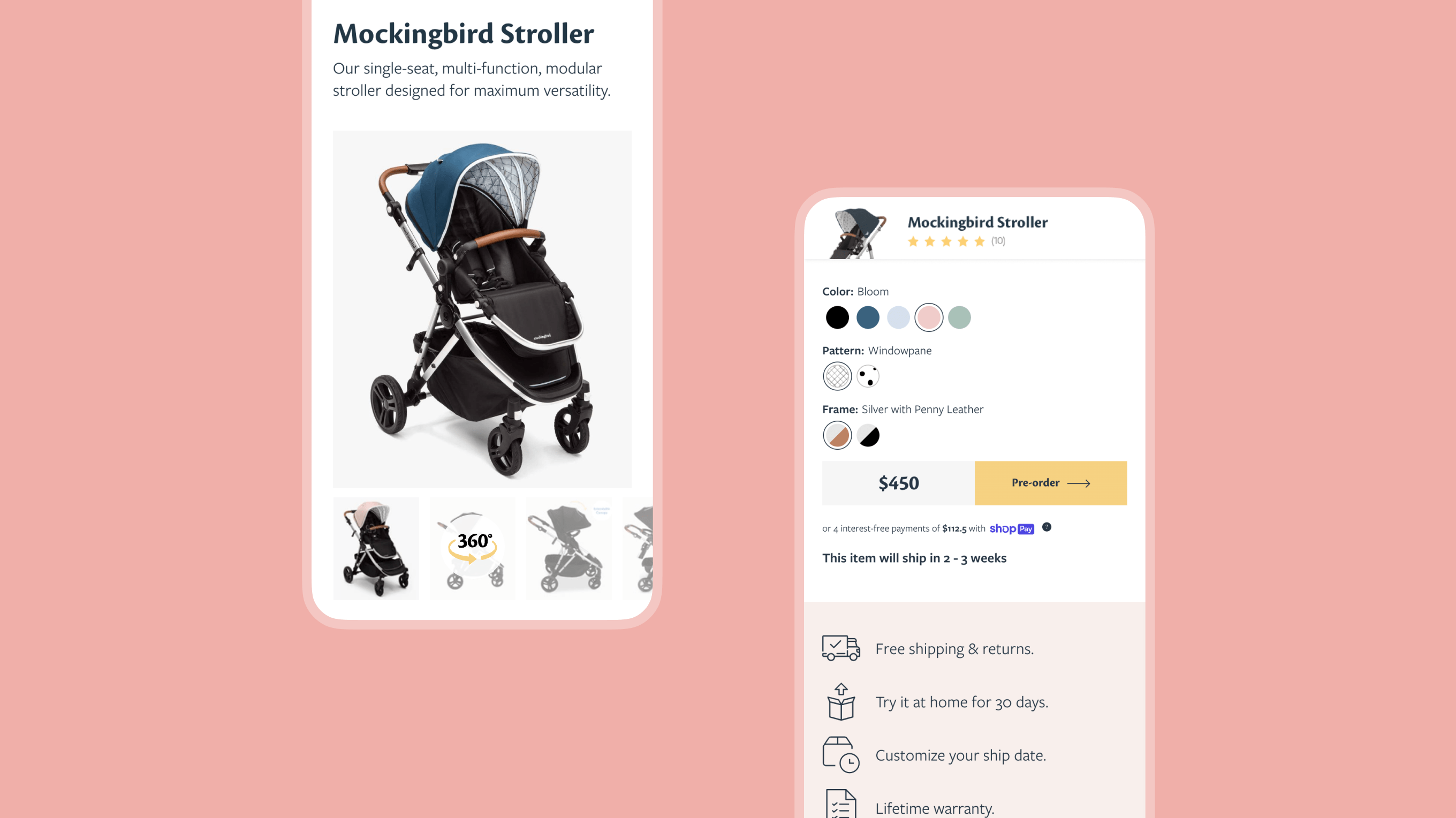 Mockingbird product page on mobile