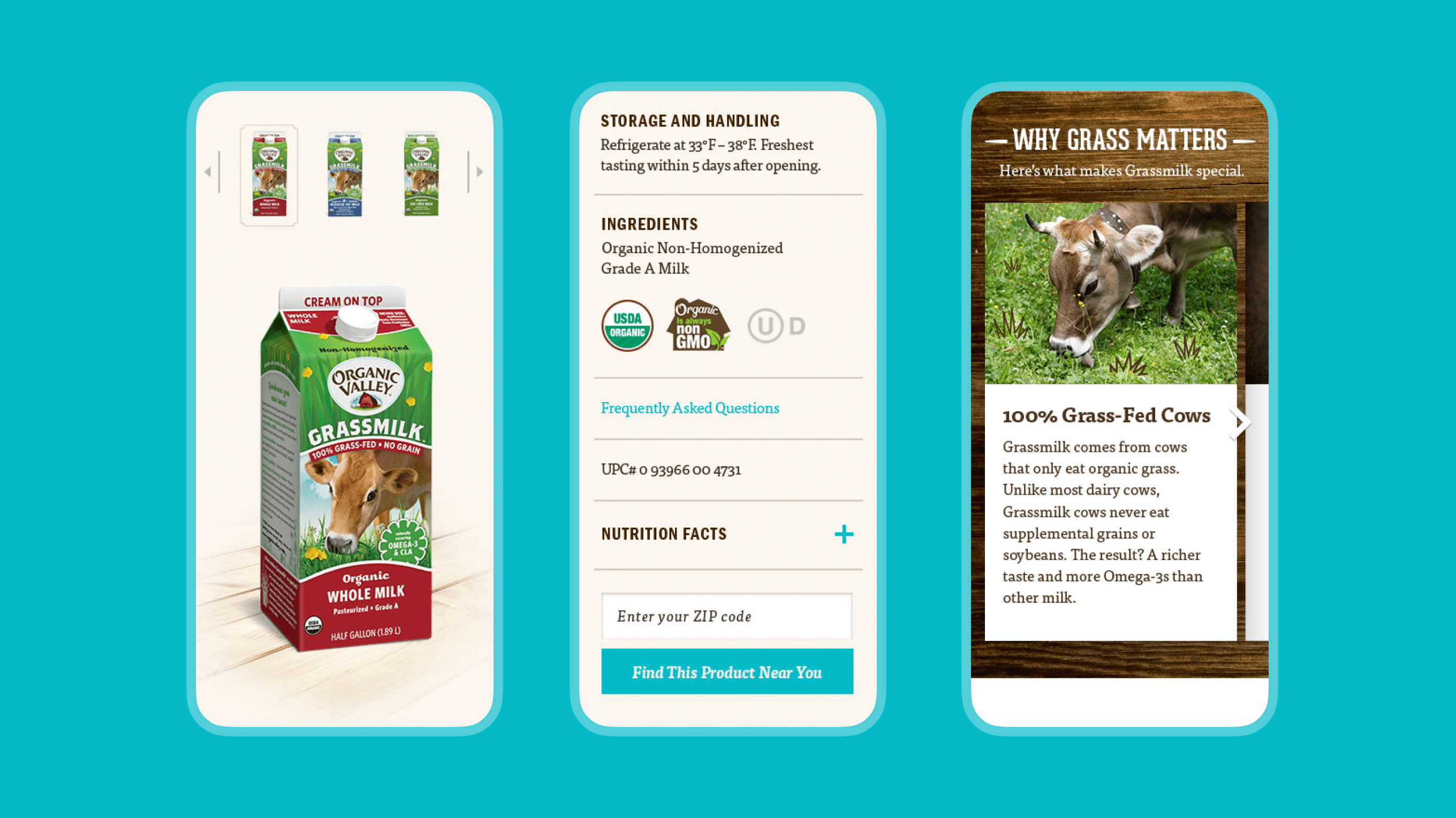 Grassmilk product detail page mobile views