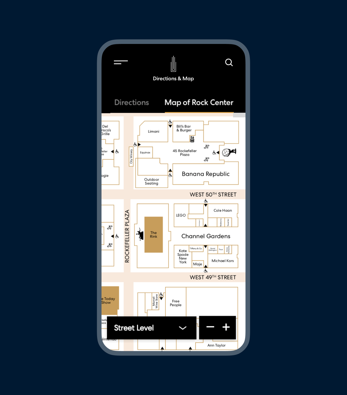 Rockefeller center mobile map experience