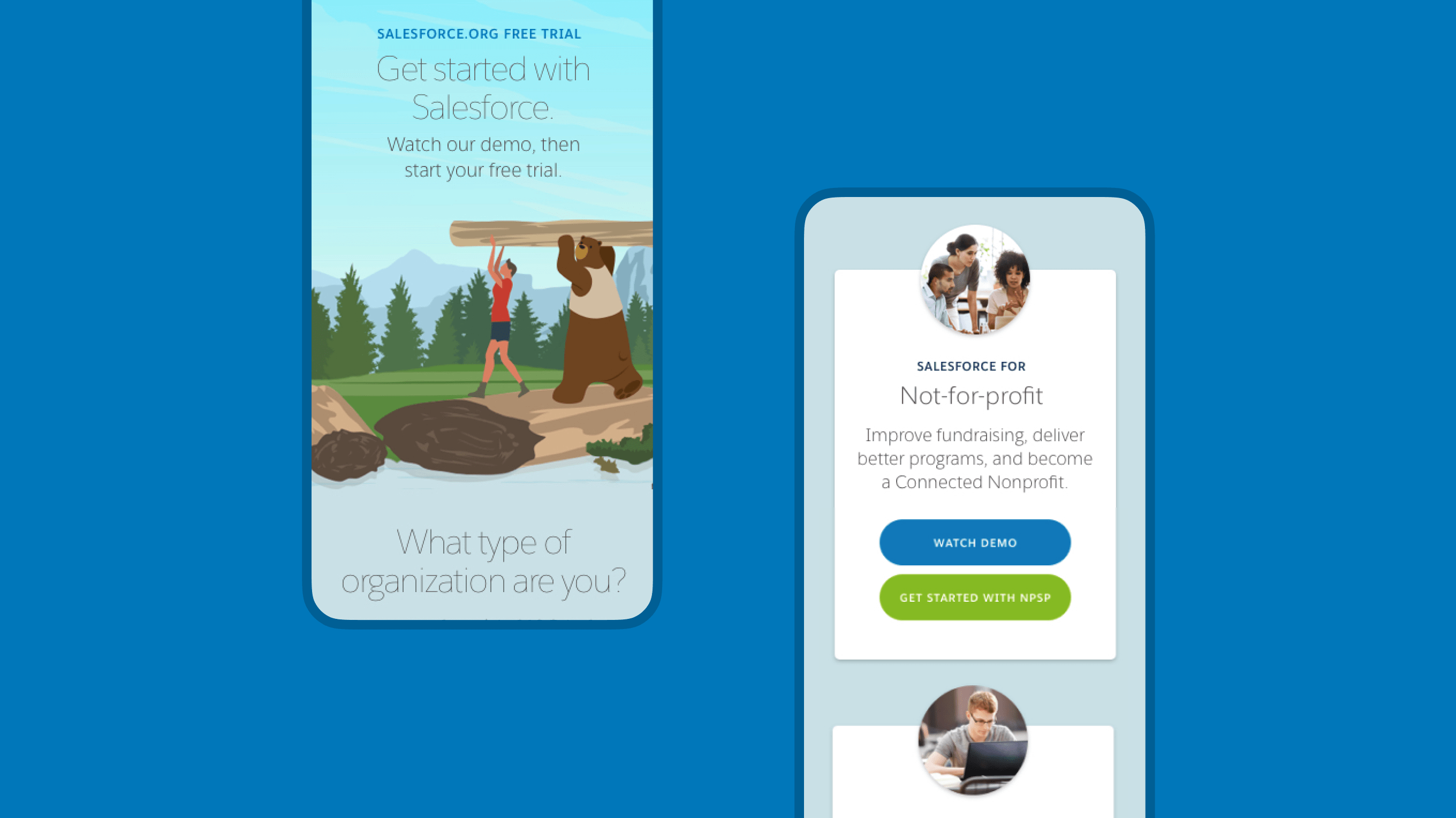 Salesforce.org get started page mobile